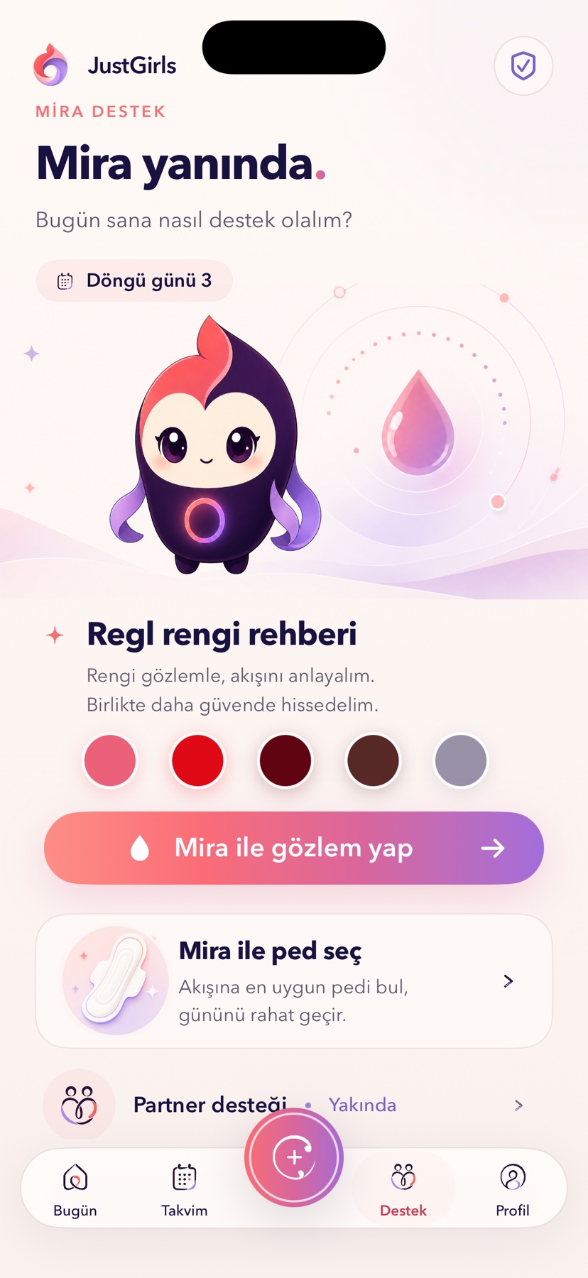 JustGirls Mira Destek ekranı